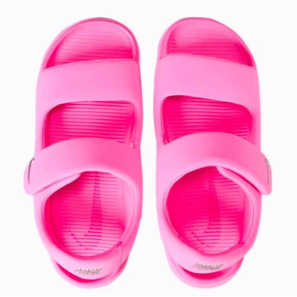 Nike Pink Sandals with Wide Straps and Flat Sole